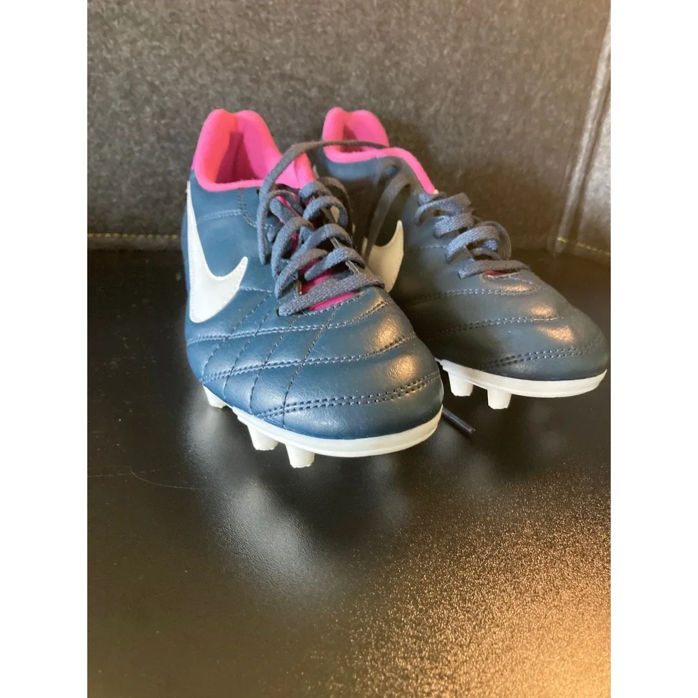 Nike‎ Tiempo Natural IV FG Soccer Cleats Navy Pink Kids US 6Y 524939-400 EUC